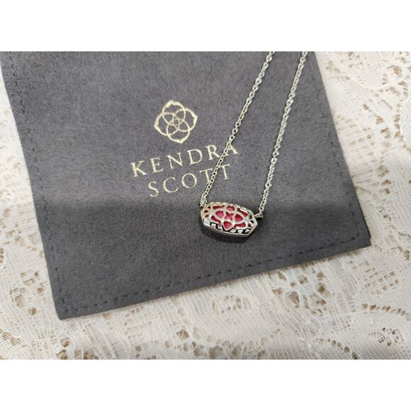 NEW Kendra Scott Elisa Pendant Silver-tone Pendant Necklace with Magenta Stone w - Picture 7 of 7
